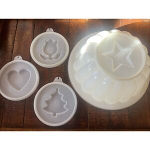 Vintage Tupperware Jel-N-Serve 1 Quart Jello Mold & 4 Mold Design disks & Lid